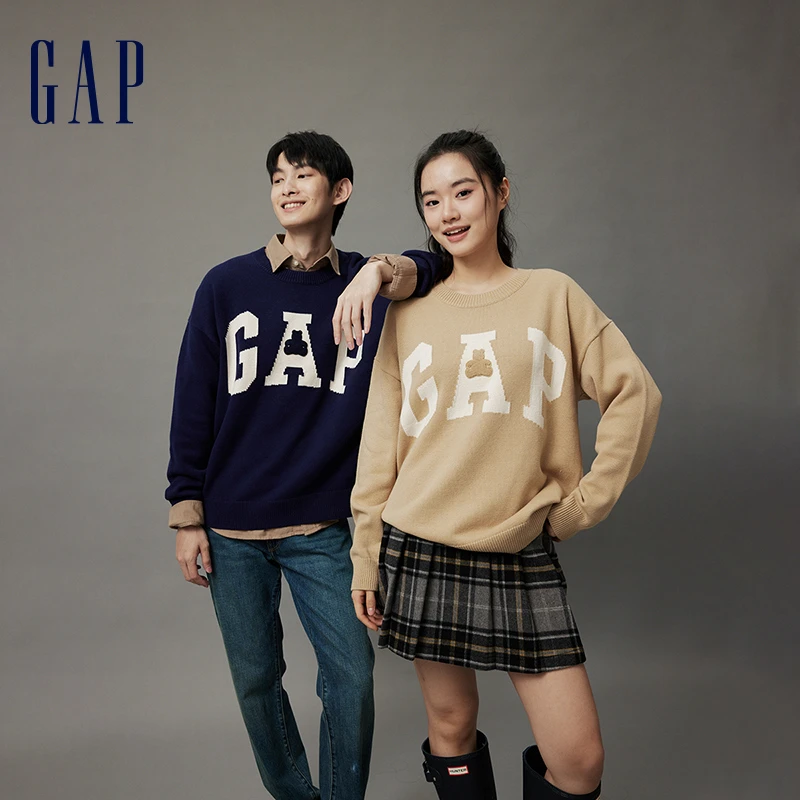 Gap男女装2023LOGO廓形落肩针织衫718683休闲毛衣春日休闲风