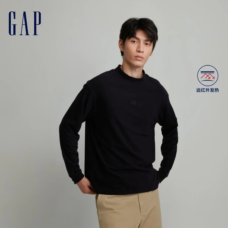 Gap男装秋季2023新款LOGO半高领发热保暖长袖T恤810620休闲上衣