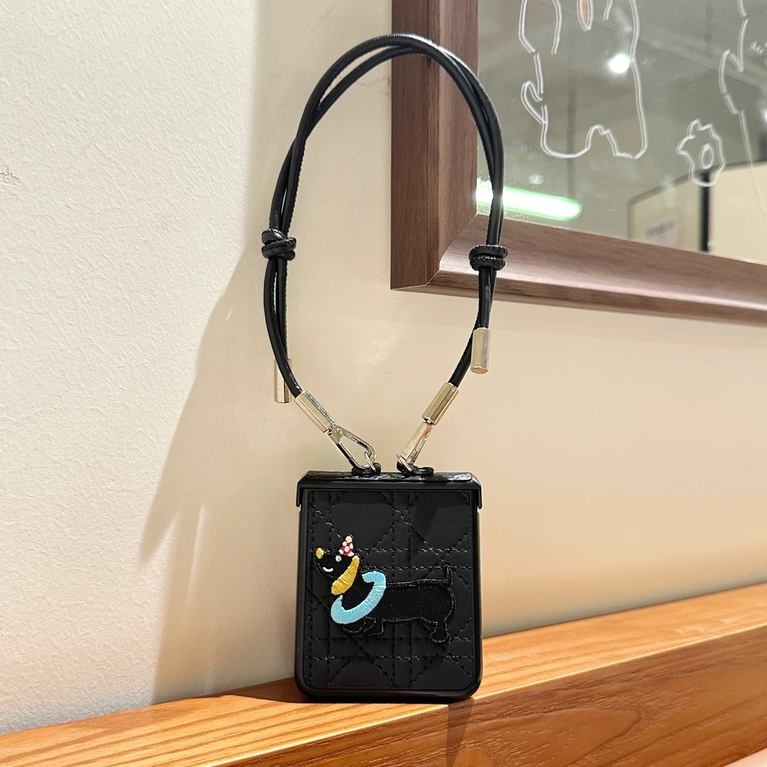 高级黑色小羊皮腊肠狗适用华为pocket2折叠全包手机壳小米mixflip