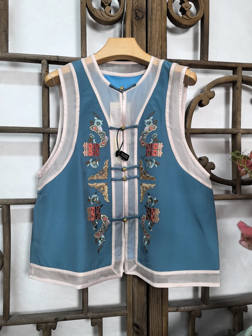 【十三郎】新中式真丝新款中襟刺绣马甲246138