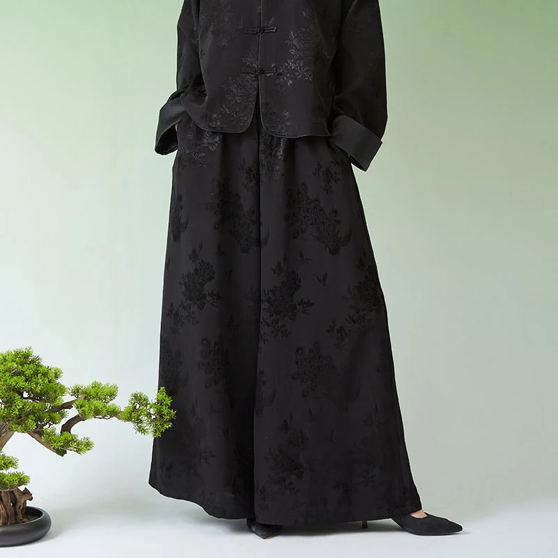 【十三郎】女装新款人丝提花中式宽松休闲阔腿裤210778