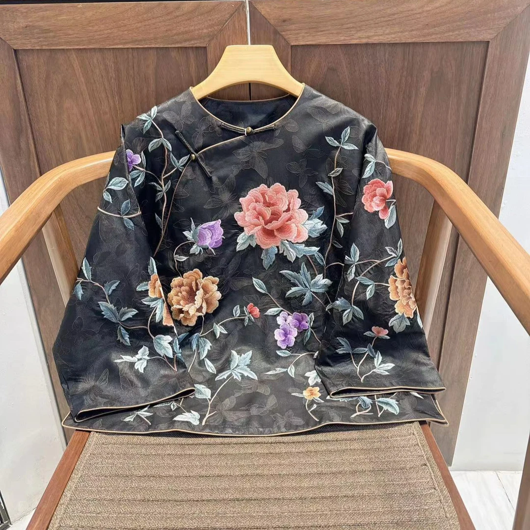 【十三郎】中式斜襟国色牡丹上衣241256