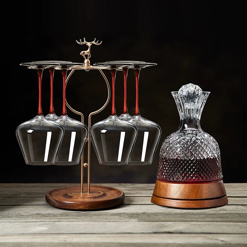 奢华高档家用水晶红酒杯子杯架套装葡萄酒杯旋转高脚杯醒酒器酒具