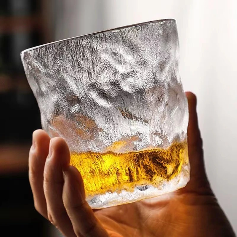 日式玻璃杯家用INS水杯加厚冰川杯威士忌酒杯茶杯果汁牛奶咖啡杯