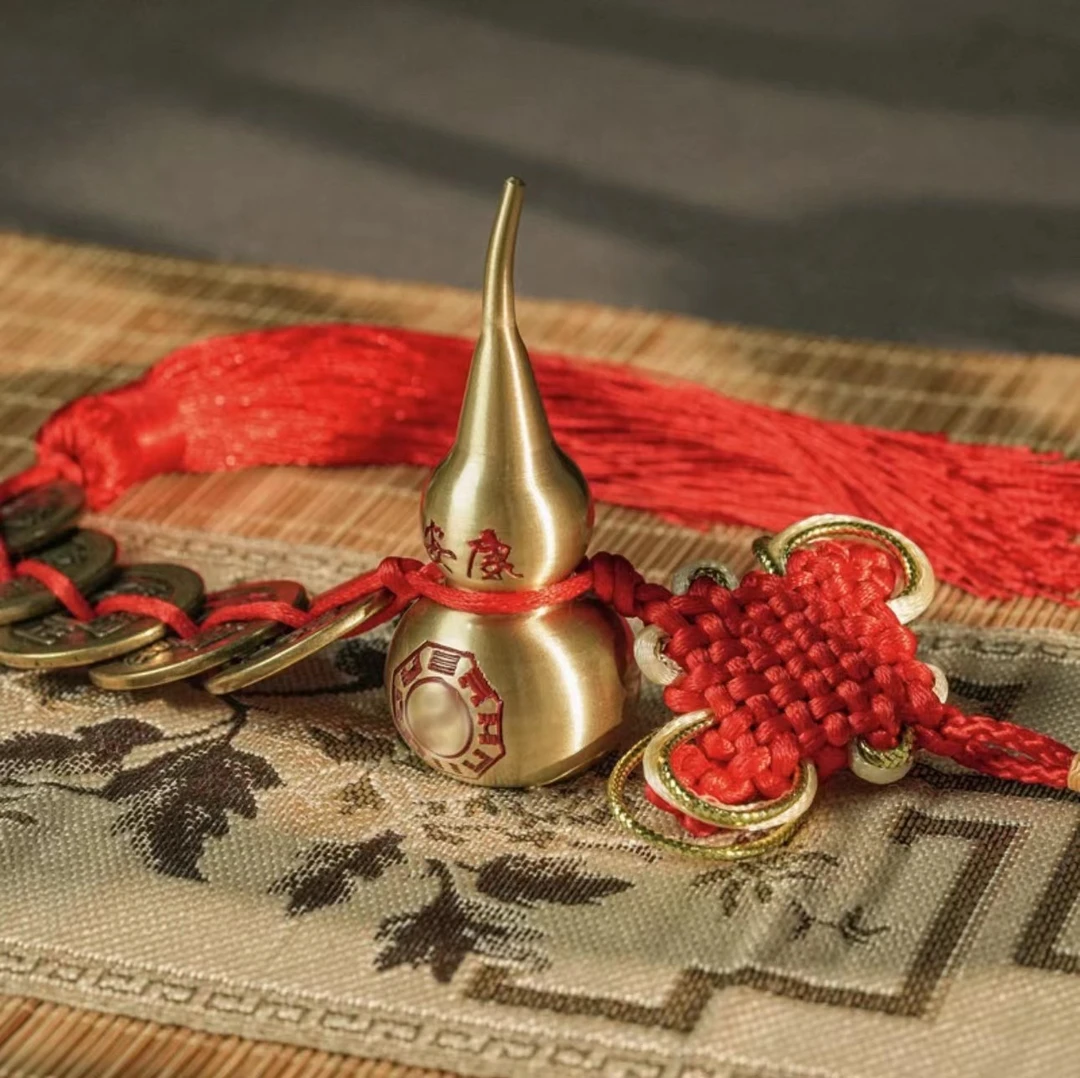 【高端定制】入户门加厚加大刻字黄铜中国结葫芦挂件精美复古中古款