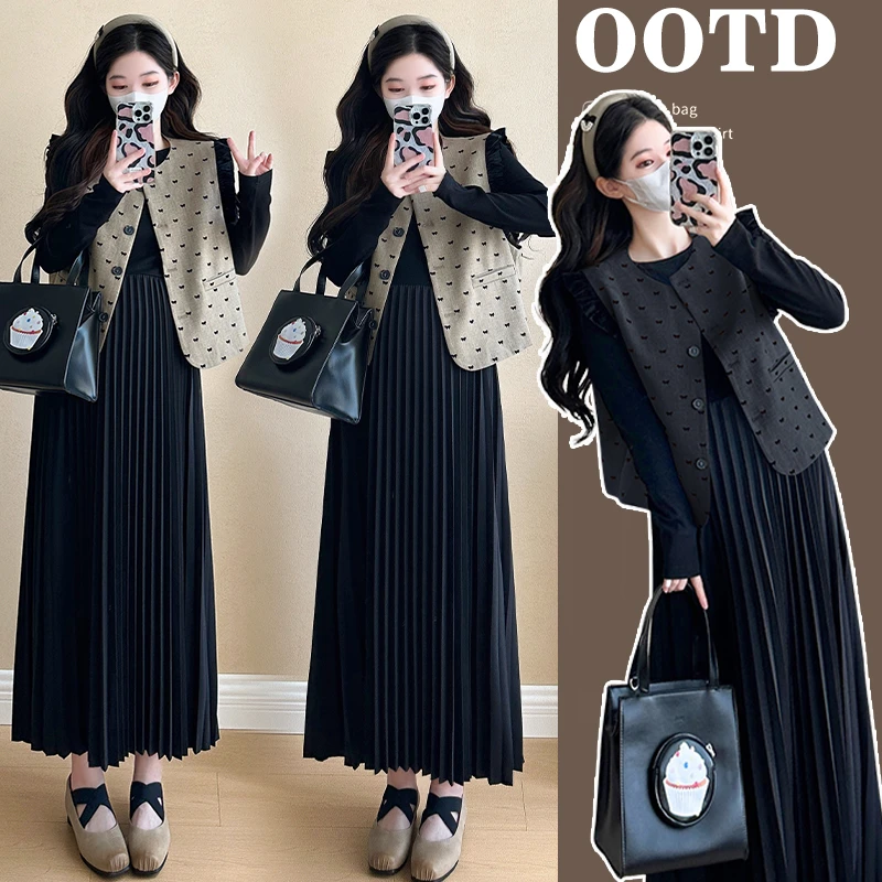 【酥酥】孕妇秋装连衣裙时尚洋气高级感外套打底裙秋冬小香风套装