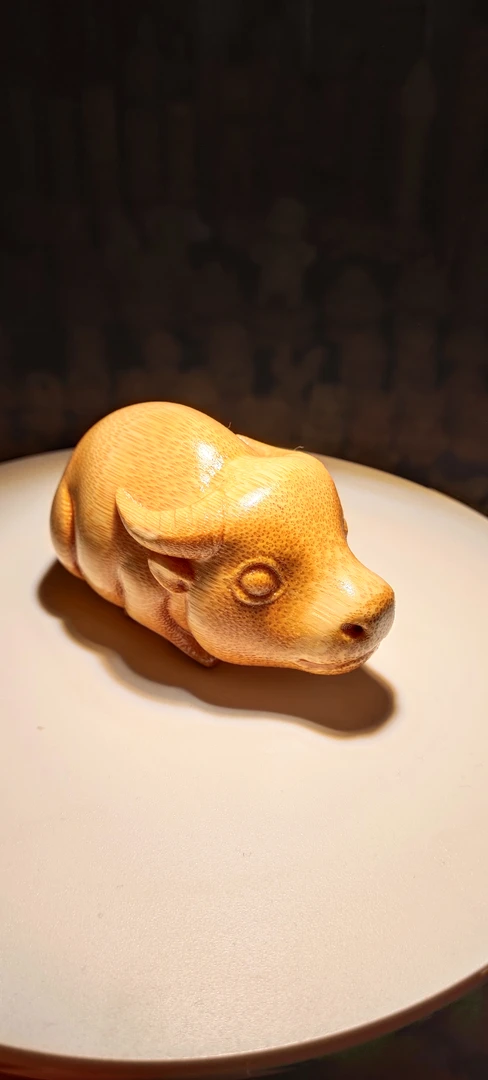 实心竹雕刻精美罢件大款水牛