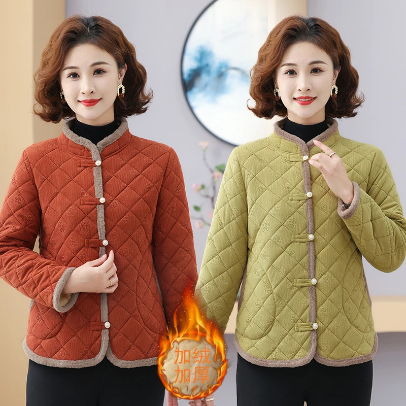 冬季妈妈中老年棉袄网红外套保暖妈妈装加绒加厚时尚洋气风百搭