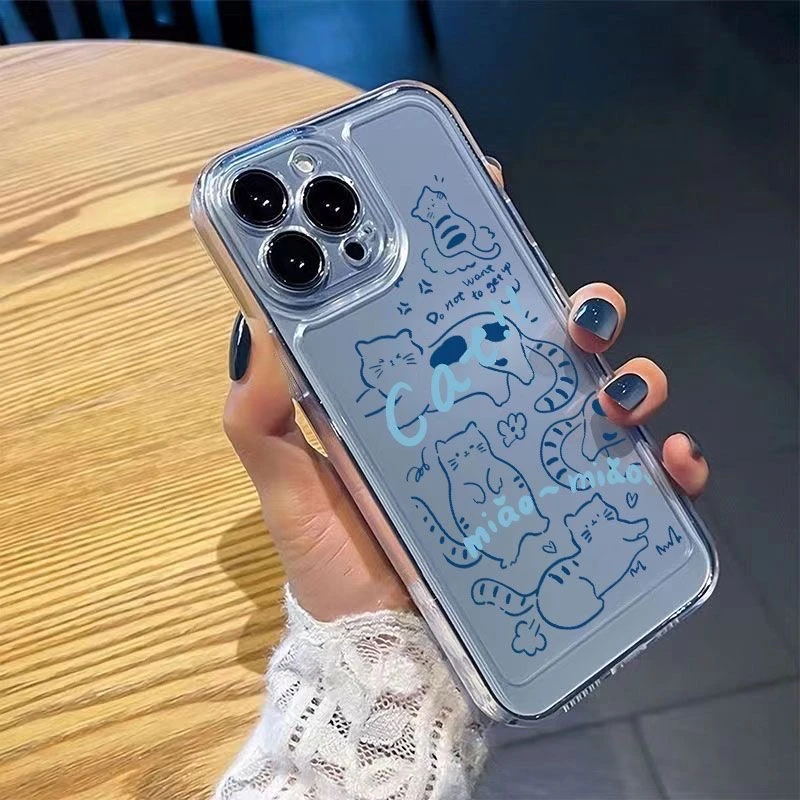 蓝色猫咪适用iPhone15promax/14手机壳13女12华为/vivo/小米/oppo