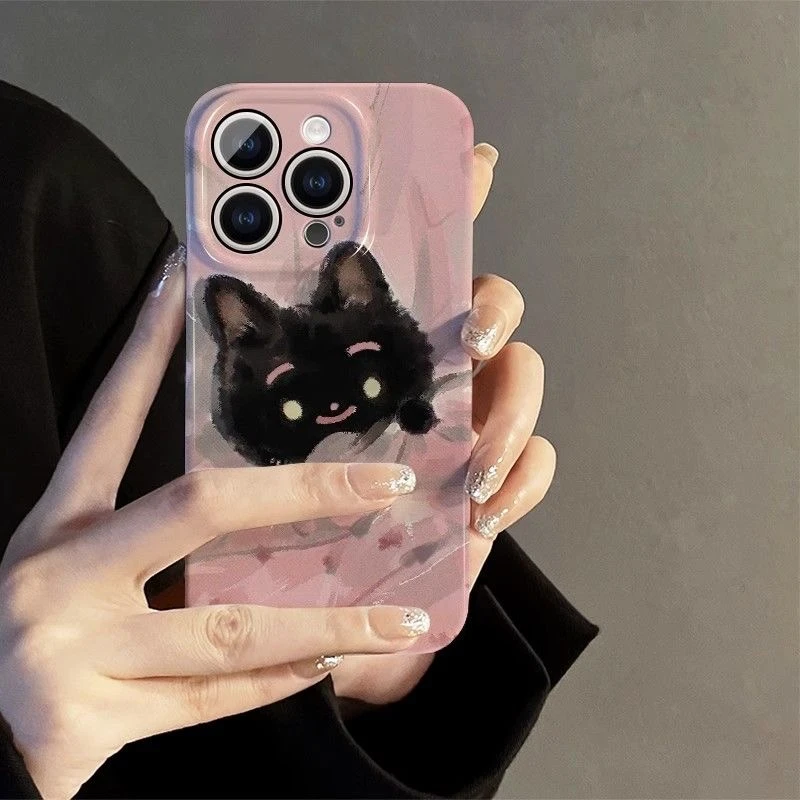 呆萌黑猫适用iPhone15promax/14手机壳13女12华为/vivo/小米/oppo