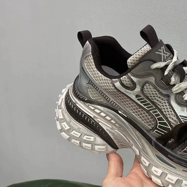 【唯品专属】1128-1榴莲厚底中跟做旧擦色绑带时尚老爹鞋女鞋潮