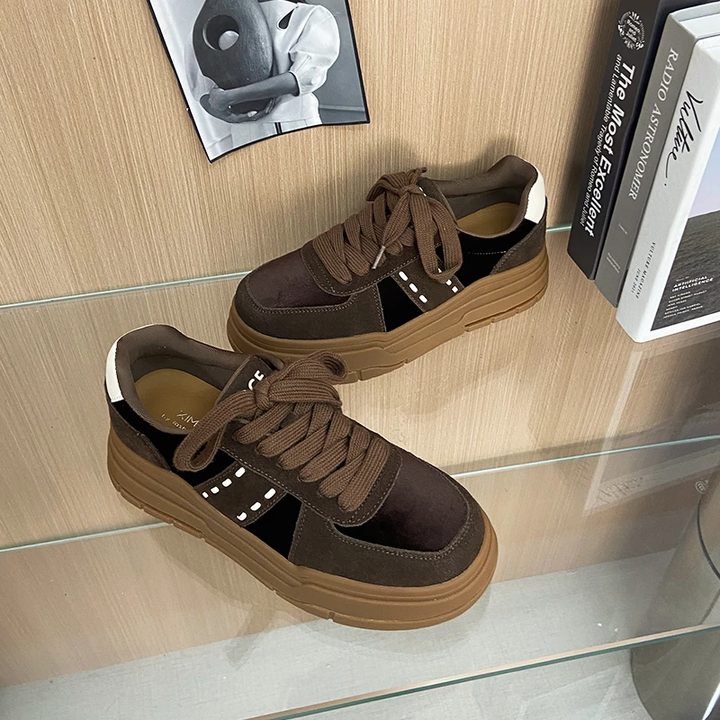 【唯品专属】2190-42复古德训鞋厚底秋冬款轻便圆头拼色运动女鞋