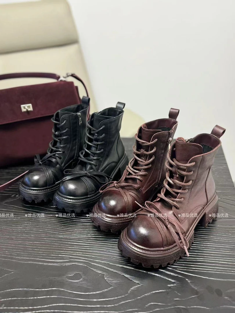 【唯品专属】7128-1复古厚底马丁靴秋季新款学院风洋气百搭短靴单靴