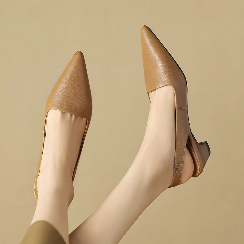 兔妮儿女士低跟尖头包头凉鞋女外穿夏季粗跟法式气质上班专用女鞋