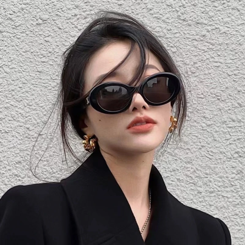 街拍凯旋门椭圆形中性复古时髦大框墨镜太阳眼镜显脸小太阳镜网红