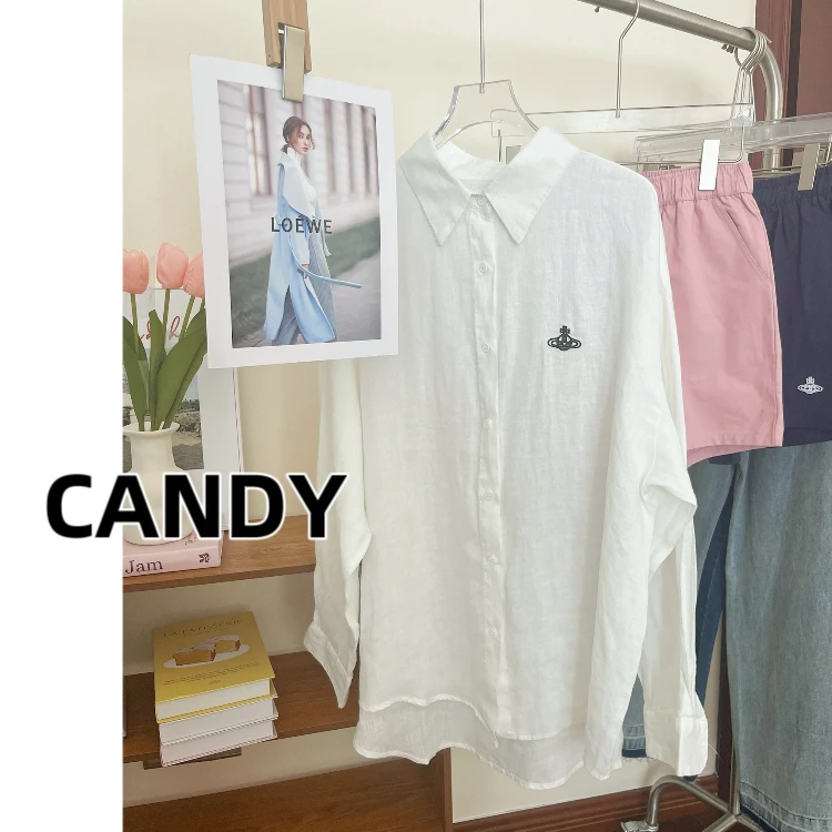 小糖家-24年夏季新款亚麻衬衣百搭时尚休闲简约韩版