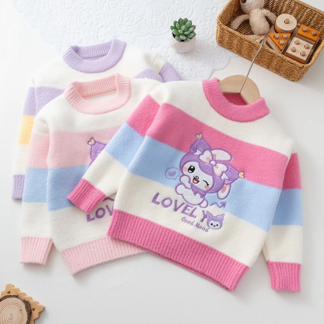 女童卡通库洛米刺绣秋季洋气可爱针织衫手工套头女宝宝儿童毛线衣
