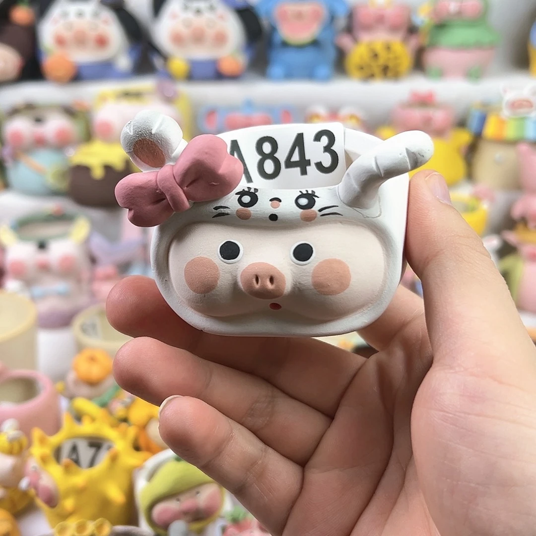 陶瓷20CM以下A843微瑕熊童子小白猪盆特价满48包邮