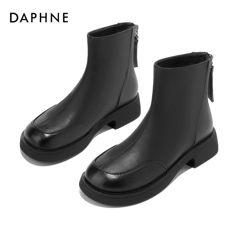 达芙妮女式2023时尚英伦甜美风弹力秋冬短筒显瘦气质后拉链时装靴