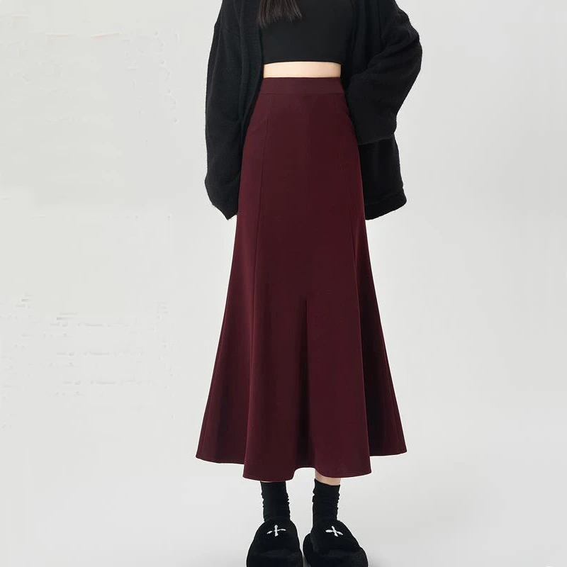 秋冬毛呢显瘦高腰百搭法式名媛设计感中长款气质时尚半身鱼尾裙