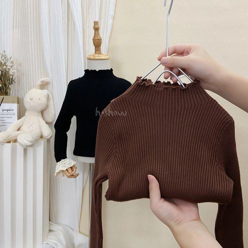 女童秋冬装高领花边针织衫毛衣女宝宝打底加厚上衣儿童装保暖D69