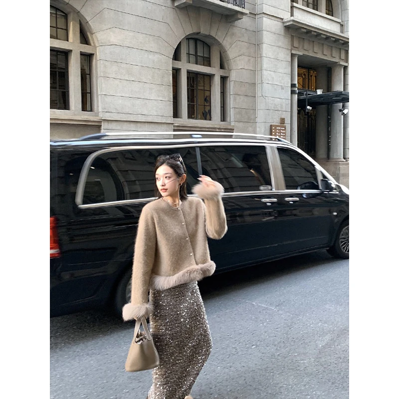 2024冬季新款时尚慵懒风甜美气质毛针织衫女时尚百褶半身裙套装