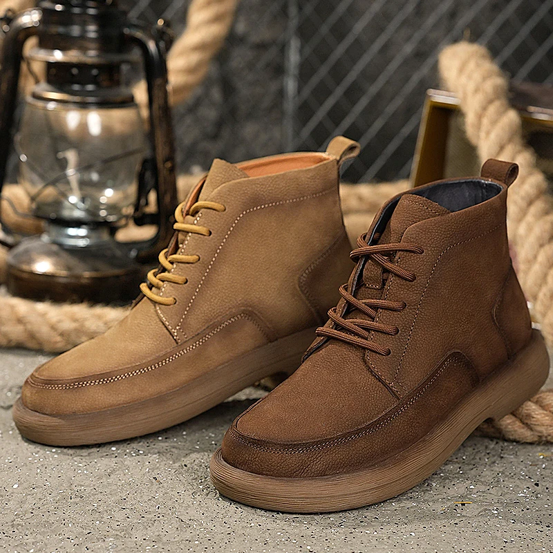 英伦风潮流马丁靴超软真皮复古软底百搭中帮平底户外男鞋 8068-5