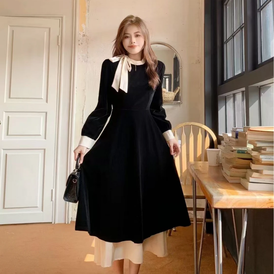 大码胖mm2024年秋装新款仙气a字长袖连衣裙女高级感超好看长裙子