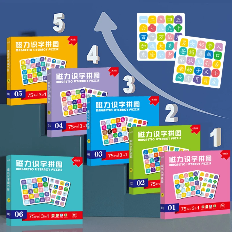 儿童进阶式磁力识字拼图2-8岁宝宝早教启蒙认知益智磁性拼图玩具