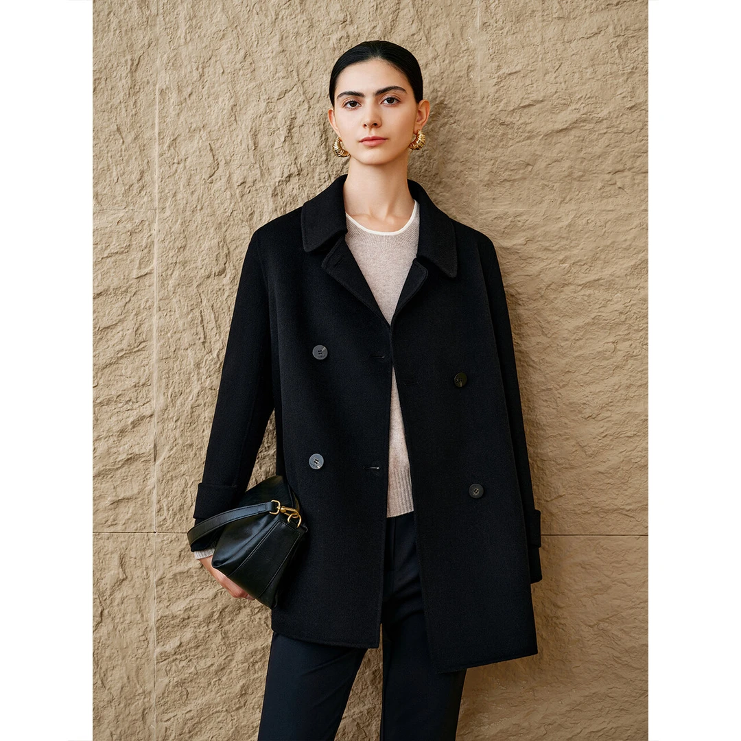 INSUN恩裳2024冬季新款绵羊毛山羊绒毛呢外套9C64580010