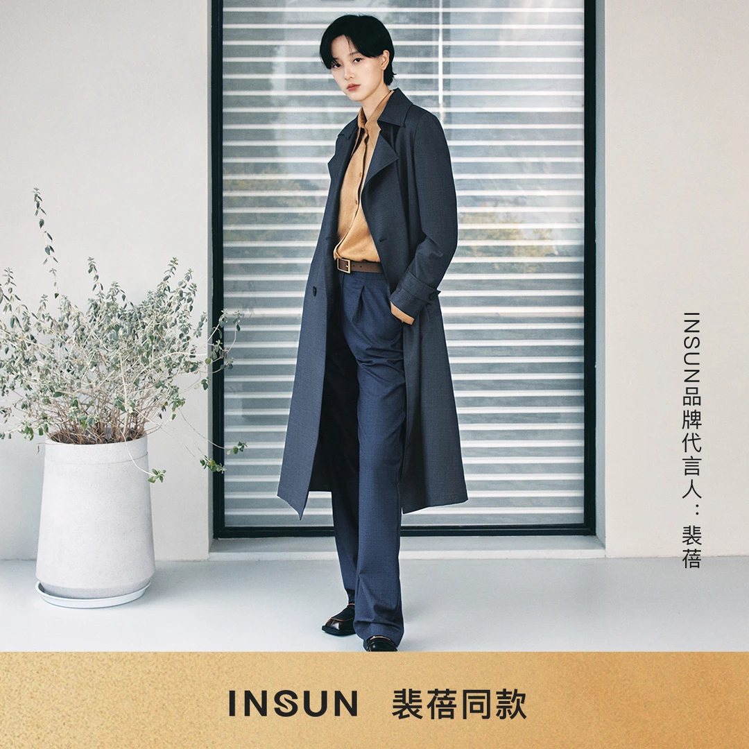 [裴蓓能量衣橱]INSUN恩裳重磅绵羊毛翻领廓形风衣外套9C34307010