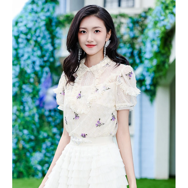 【小铃铛专享】EVA OUXIU/伊华欧秀蕾丝上衣42WAC4598