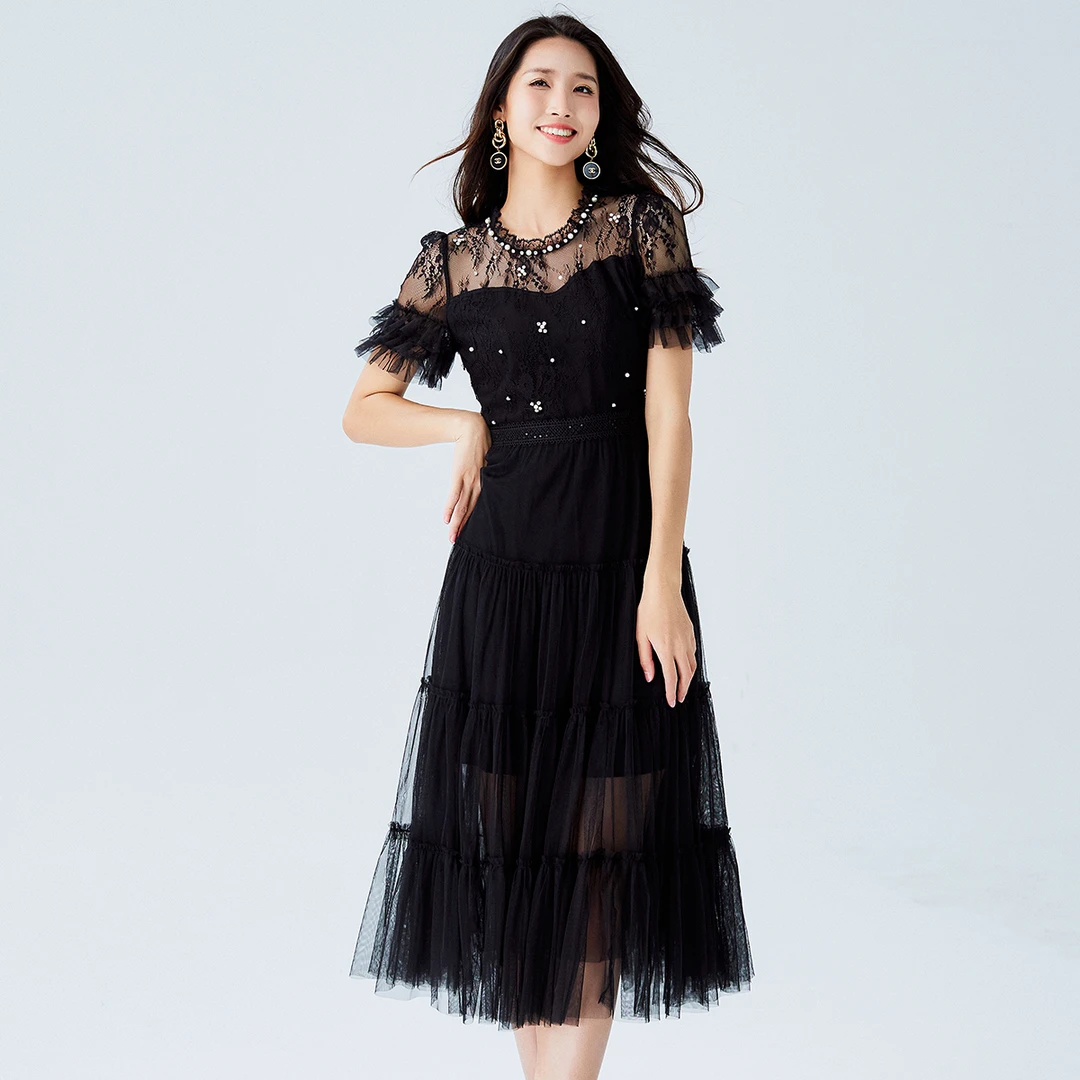 【老板娘夏天】EVA OUXIU/伊华欧秀黑色连衣裙32WAQ3259