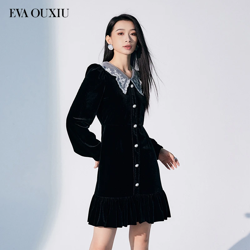 【高高甄选】EVA OUXIU/伊华欧秀丝绒连衣裙35KAQ3911