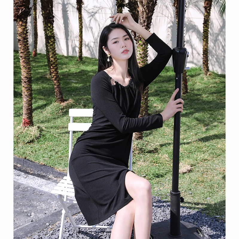 【诗语专属】EVA OUXIU/伊华欧秀黑色连衣裙 32WAQ3039