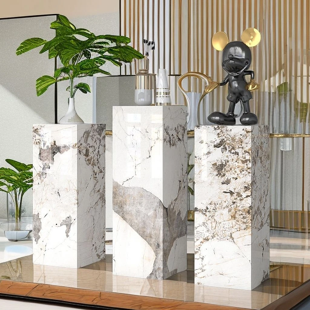 现代轻奢简约岩板花架家用客厅网红大理石落地式户外摆件置物架子