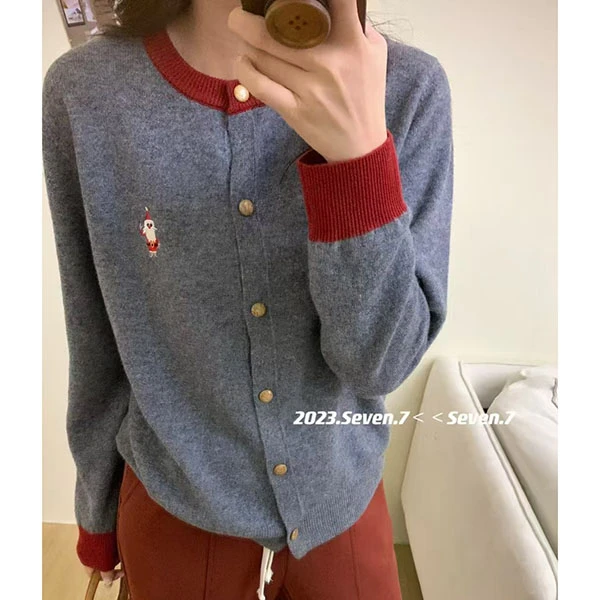 【浅浅专属】2024款新款圣诞刺绣针织开衫衫上衣6333