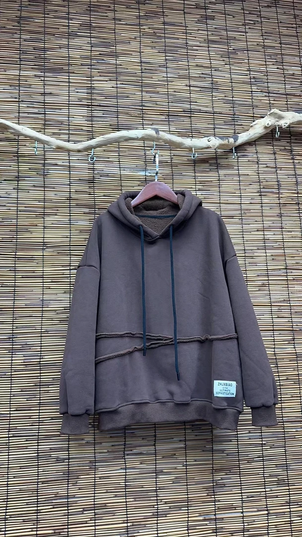 HY     309连帽毛边下角贴标卫衣