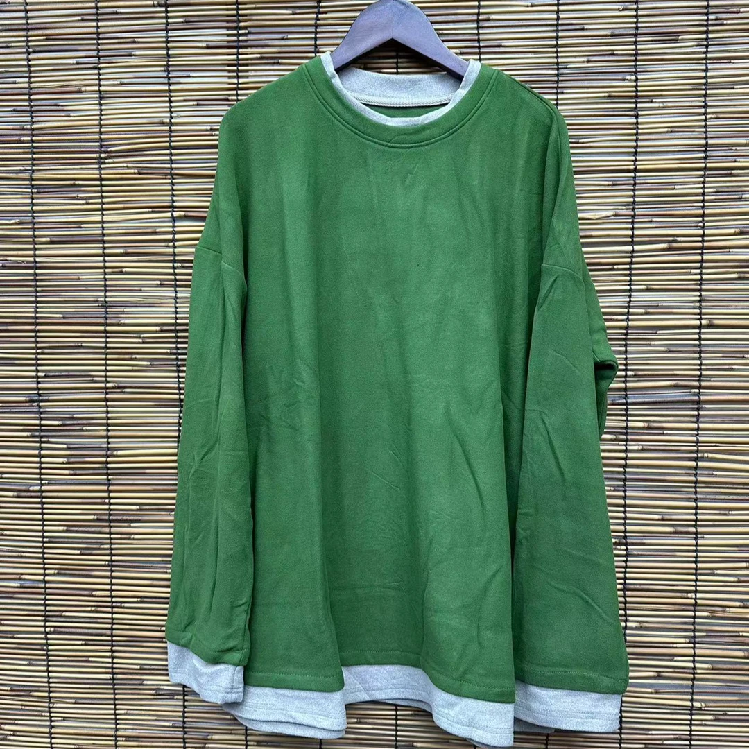 HY    圆领加厚双面绒假两件T恤