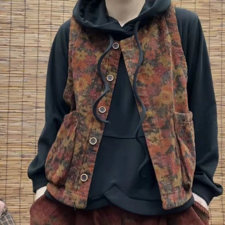 HY    橘花灯芯绒夹棉马夹