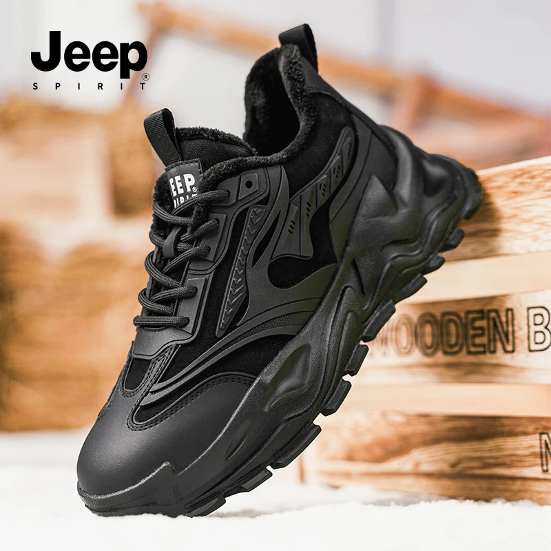 JEEPSPIRIT黑武士男鞋2025冬季新款增高男士鞋百搭休闲加绒老爹鞋