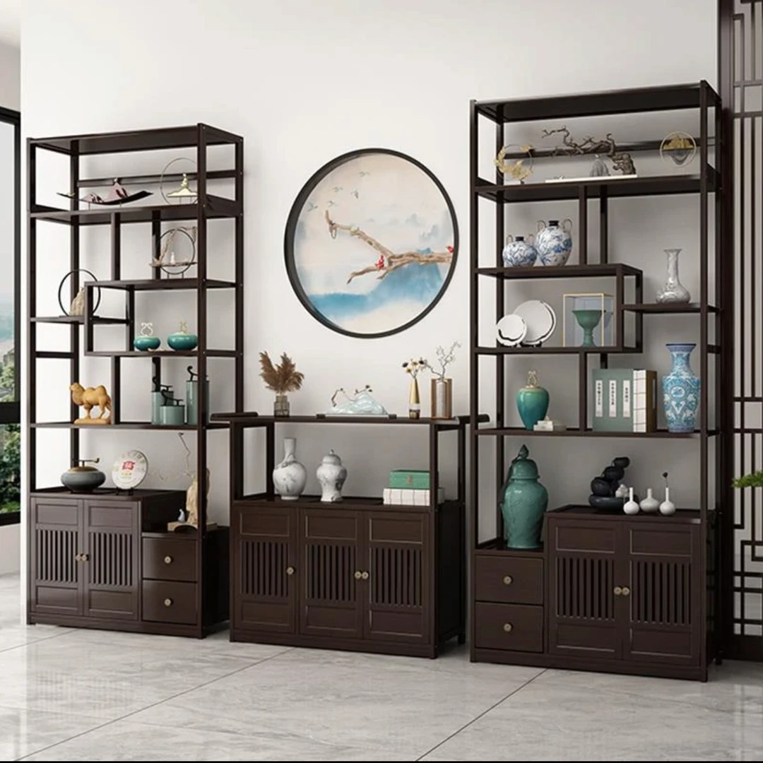 博古架新中式茶叶柜实木色展示架多宝阁摆件展示柜简约置物书架茶