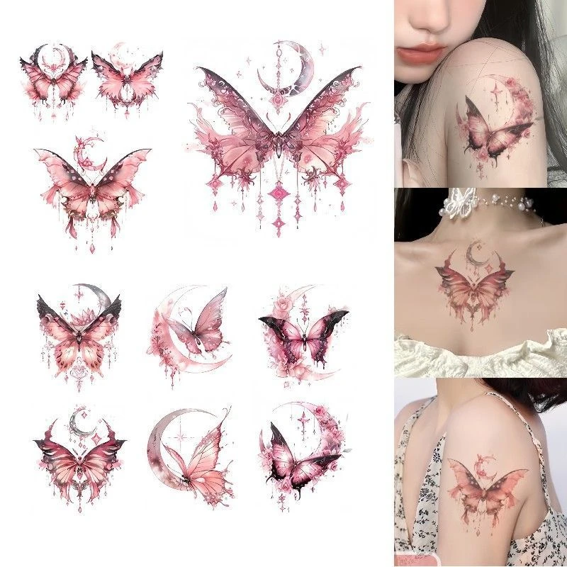 立体蝴蝶纹身彩色唯美ins持久清新手臂粉色甜酷辣妹贴纸小众贴画