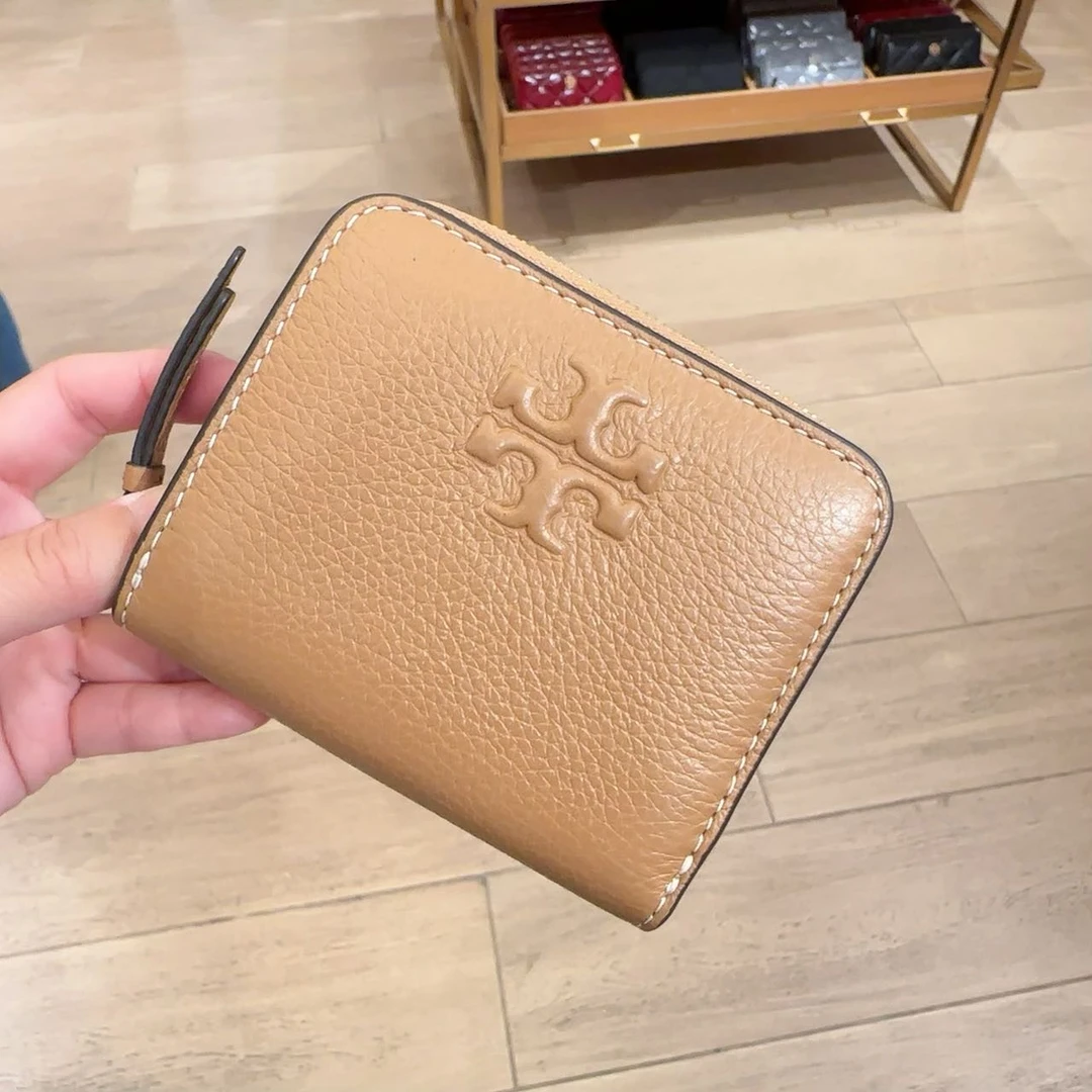 全新未使用 TORY BURCH/汤丽柏琦 荔枝纹牛皮对折短款钱包