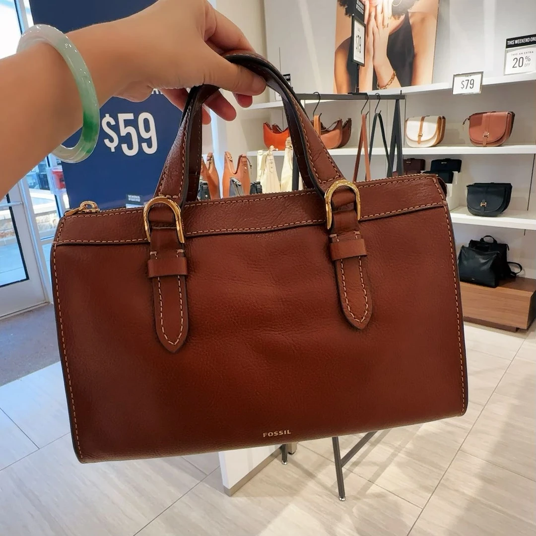 全新未使用  Fossil/化石 大号纯色手提托特包肩包