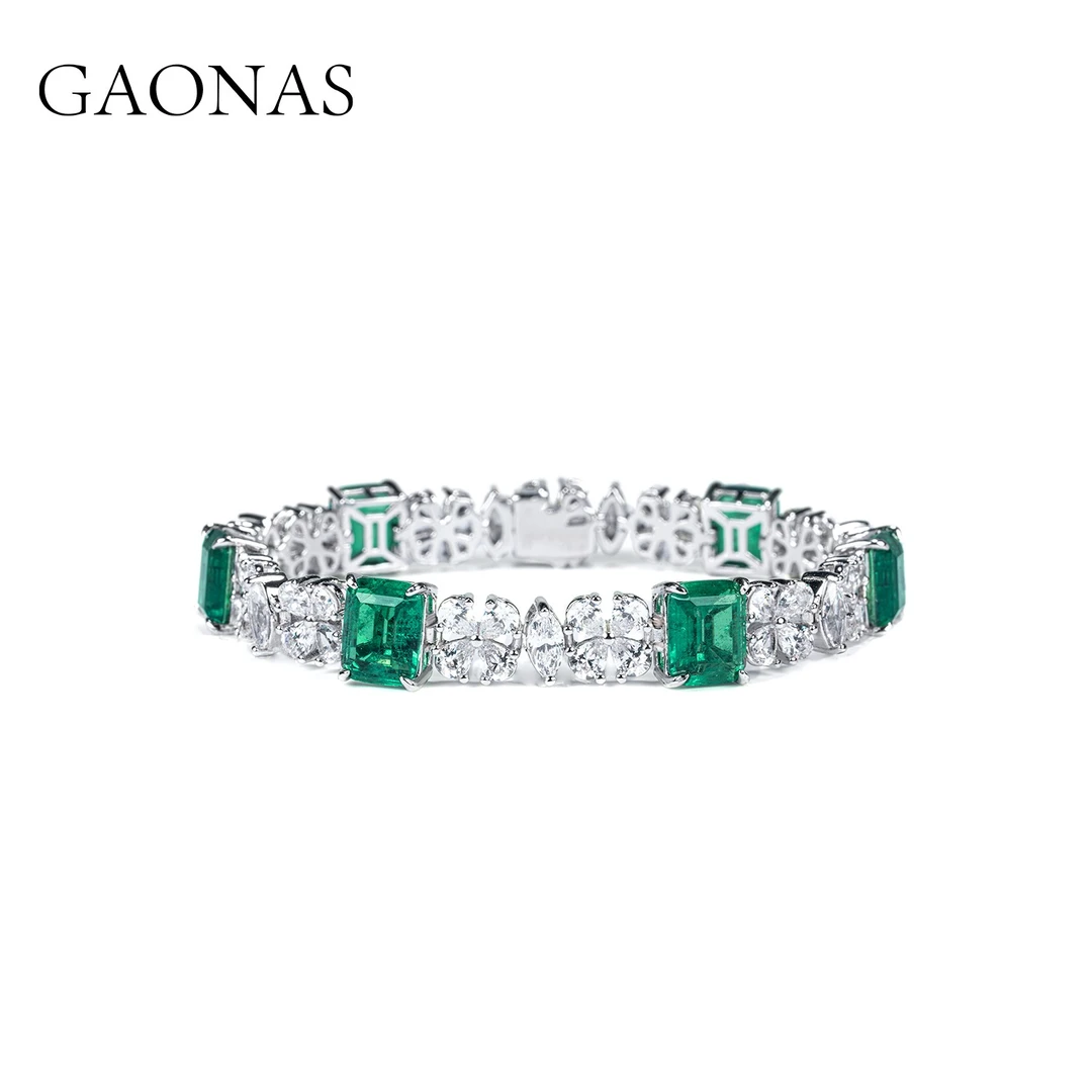 GAONAS 925银合成锆石手链  芳华 玫瑰 绿色手链 GS054600