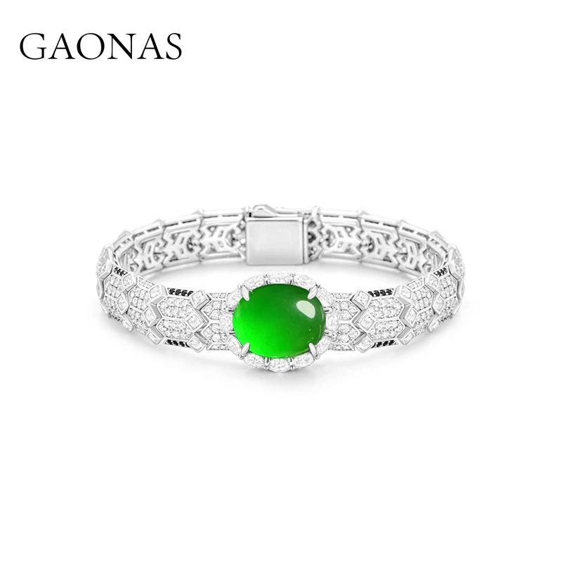 GAONAS 925银合成锆石手链 国风新潮时髦时尚蛇形绿色手链10332SG