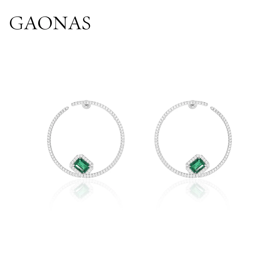 GAONAS 925银合成锆石耳饰 摩登系列方绿色圈耳钉 GE61500