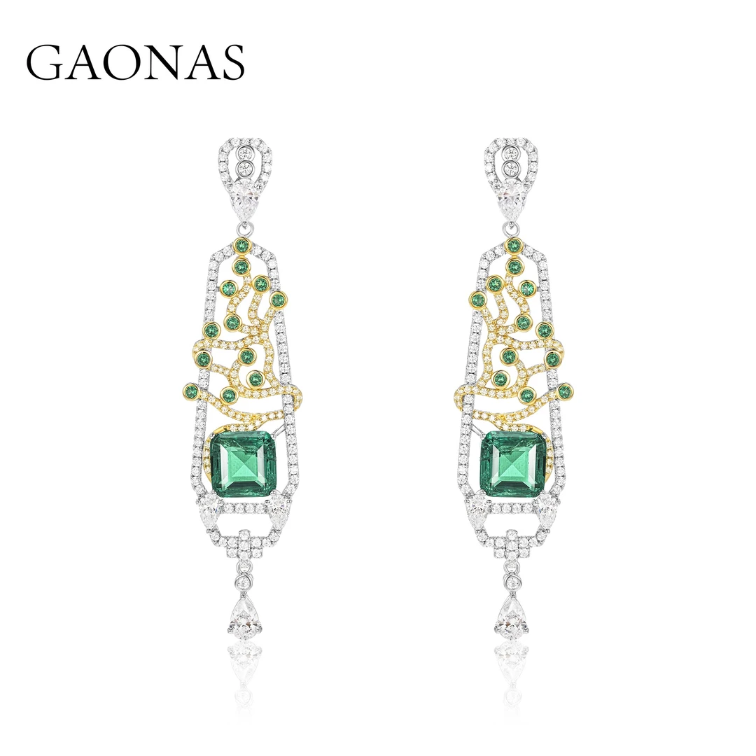 GAONAS 925银合成锆石耳饰 中国风系列  绿耳环 GE091610