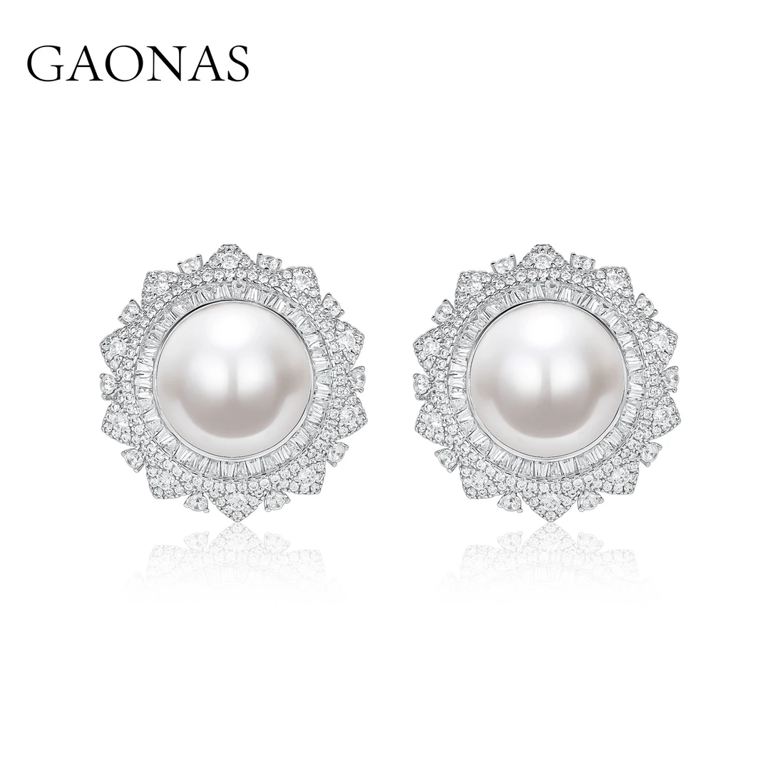GAONAS 925银仿珍珠耳饰 时尚经典白色珠耳钉 ZWE62400